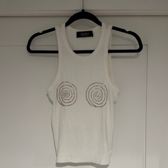 AKIRA Tops - AKIRA Cream Tank Top with Silver Spiral Design